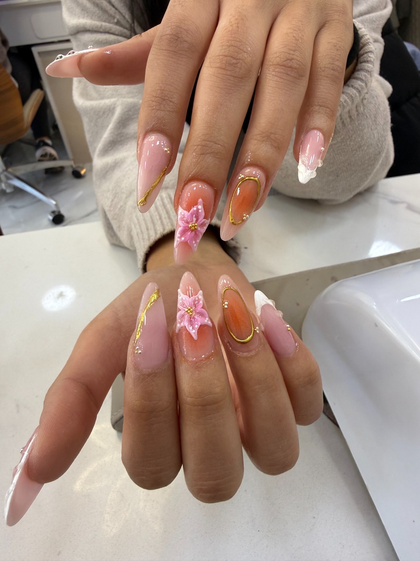 3D flower acrylic nails at Chloe Nail Spa